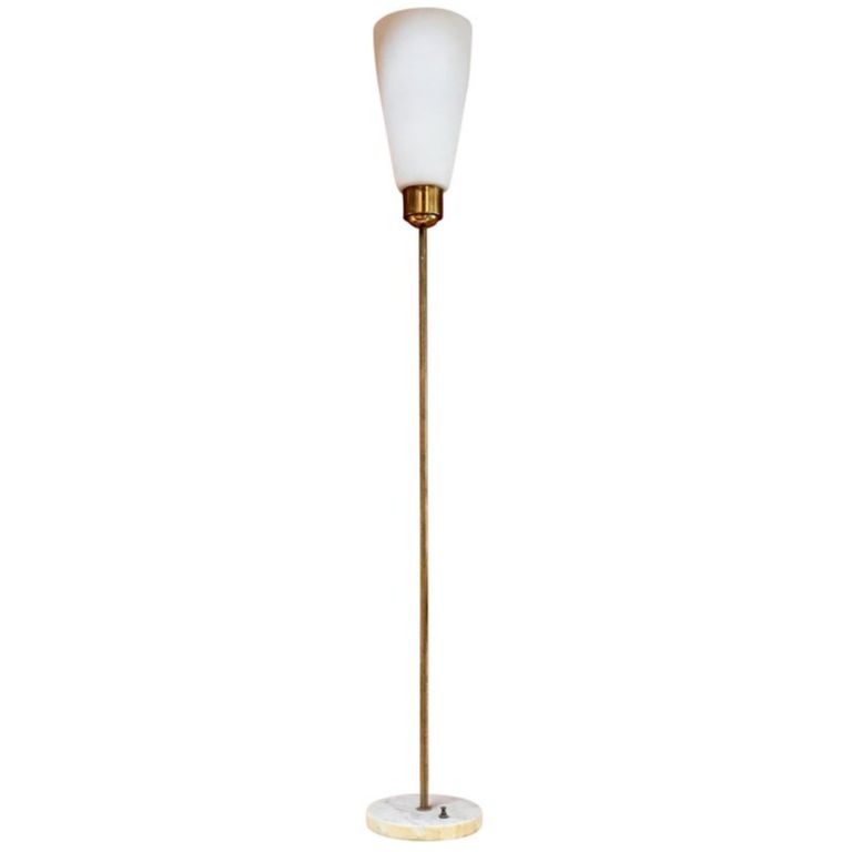 Mid Century Minimal Brass Floor Lamp, 1950s Floor Lamp