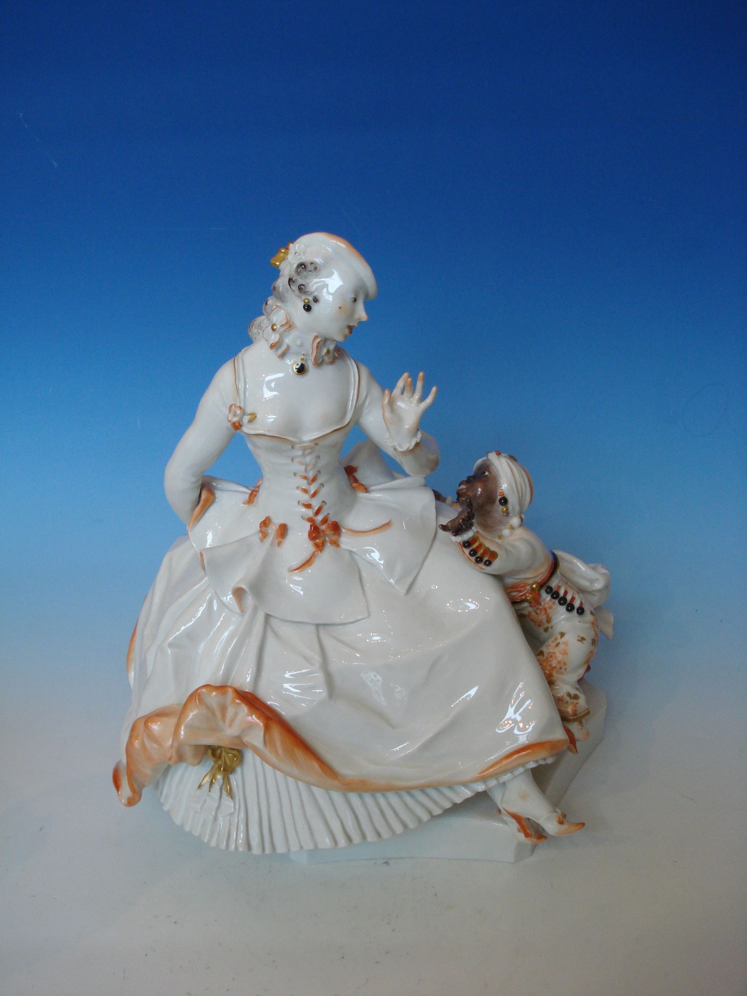 Paul Scheurich Meissen Porcelain Figurine Rococo Lady with a Moor