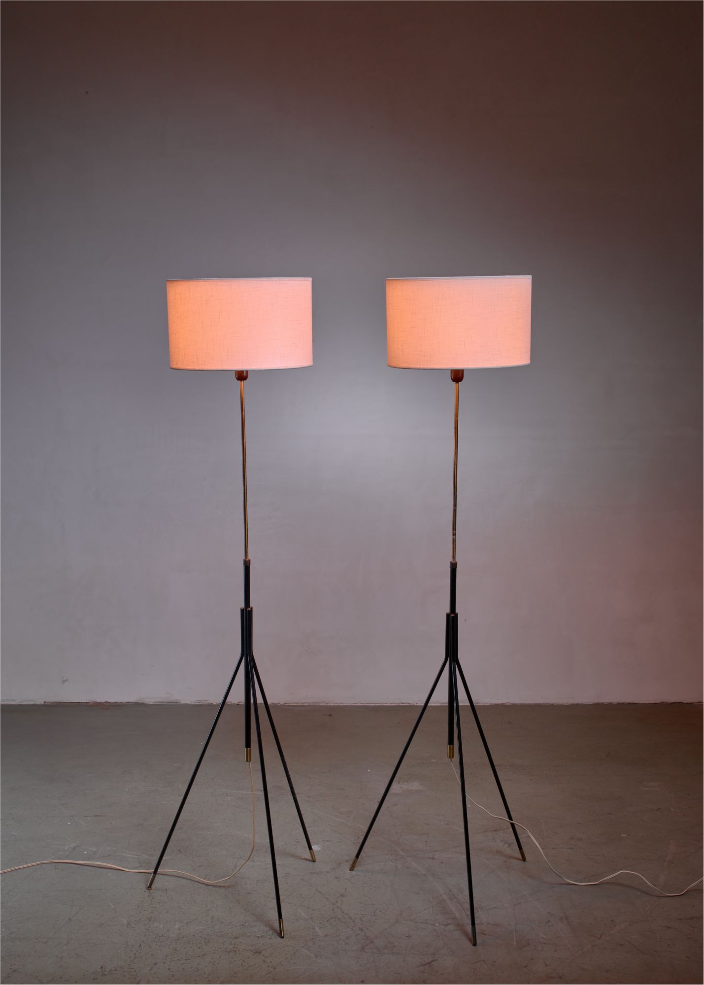 Pair Of Danish Height Adjustable Tripod Floor Lamps