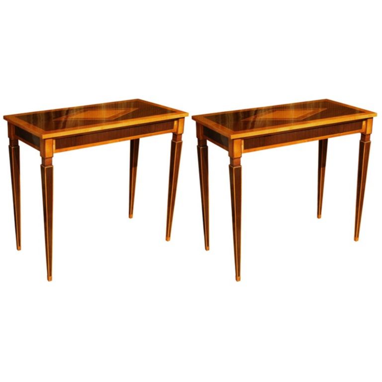Italian Mahogany And Walnut Wood Narrow, Louis Xvi Style Console Table