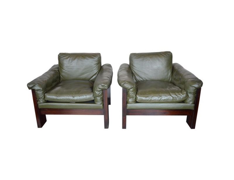 Pair of Green Leather Armchairs Milo Baughman for Thayer ...