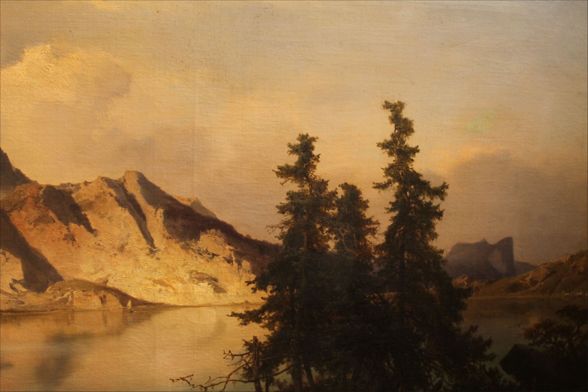 J. Brunner 1869 Oil On Canvas Austrian Landscape With Lake And Mountains