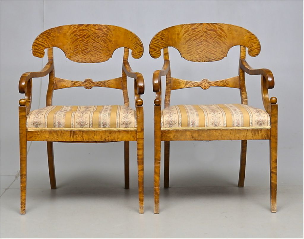 Biedermeier Carver Chairs Late 1800s Swedish Antique Quilted Golden Birch
