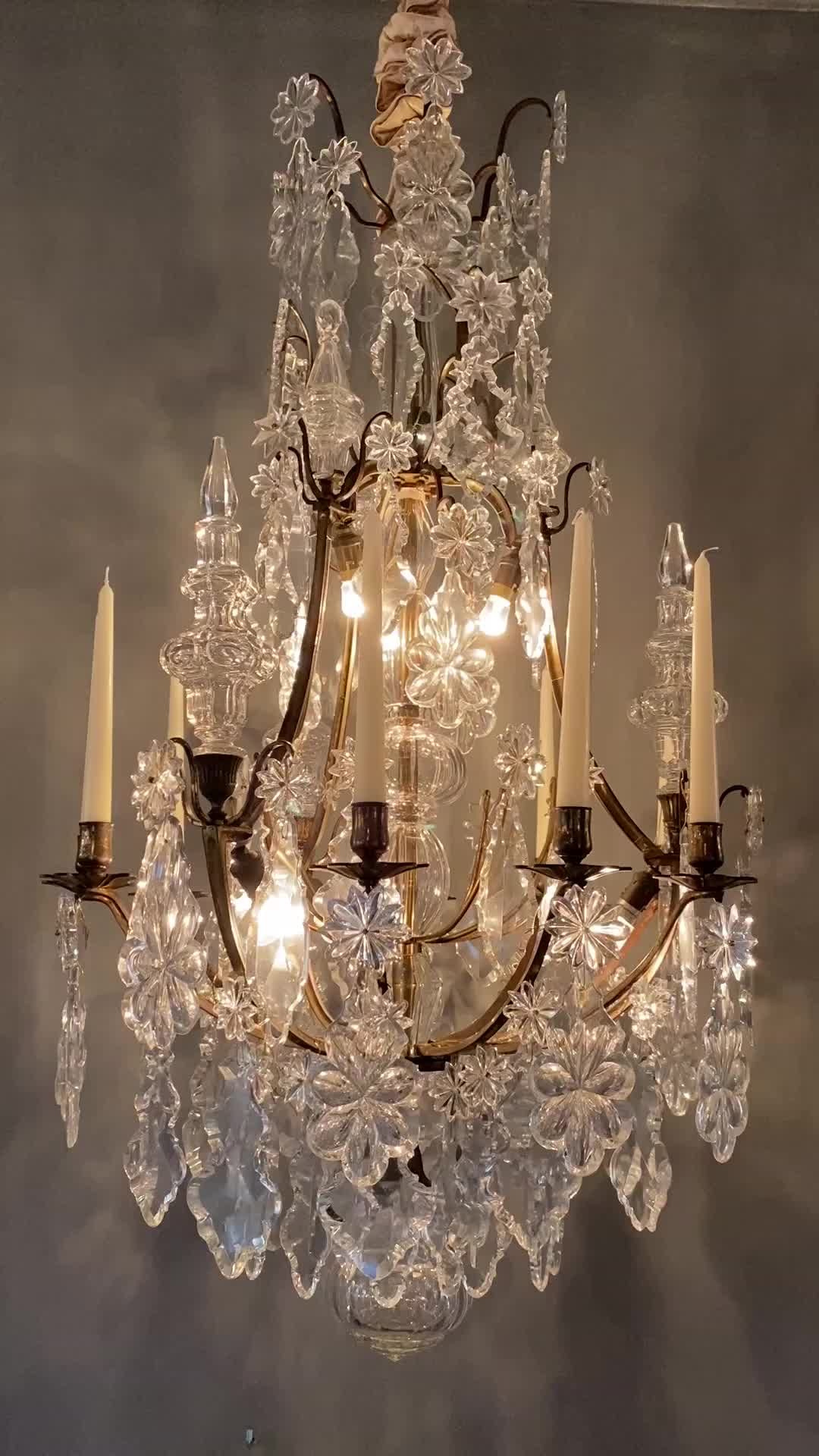 French 19th Century Louis XVI Bronze and Crystal Chandelier, stamped  Baccarat