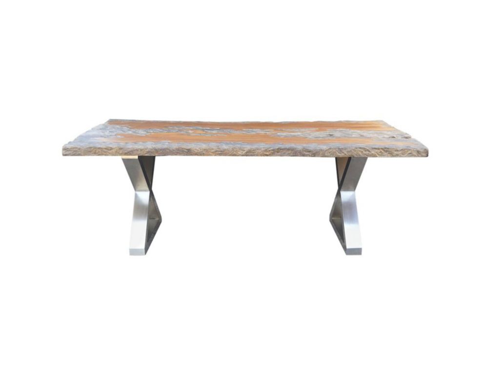 wood table with chrome legs