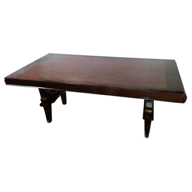 Detailed French Art Deco Dining Room Table In The Manner Of Jules Leleu