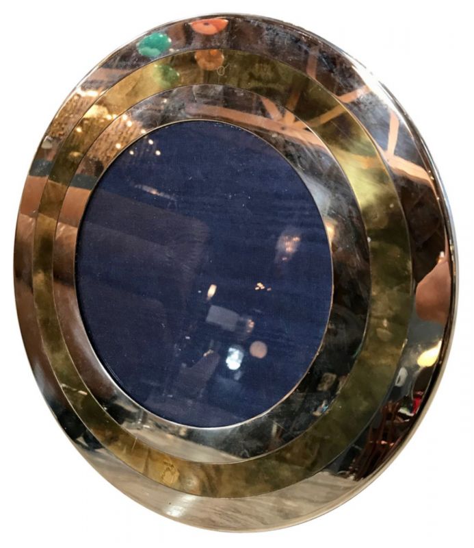Large Modern Round Picture Frame in Brass and Chrome, Italy 1970s