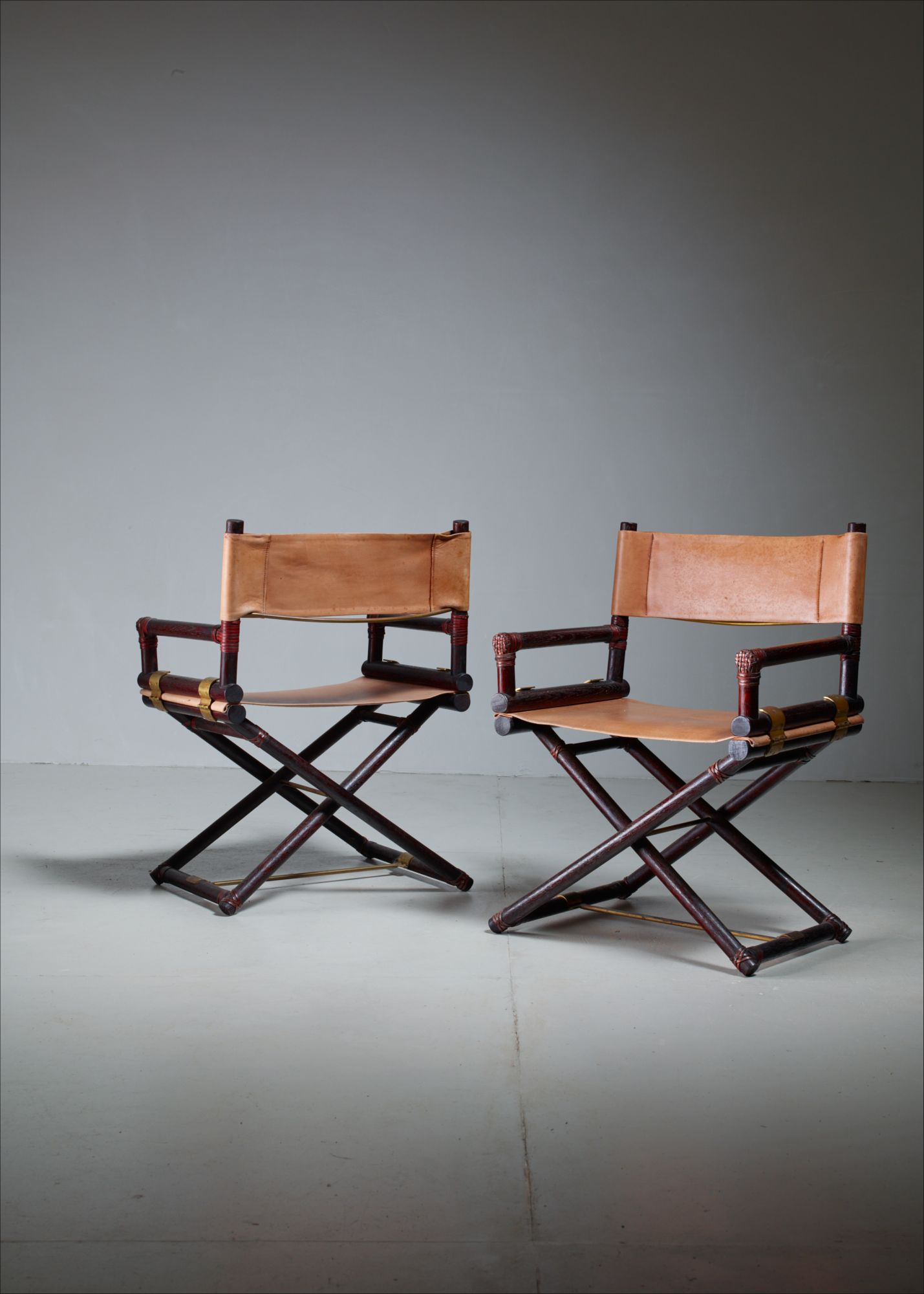 Mcguire Pair Of Wood Leather And Brass Director 039 S Chairs Usa 1950s