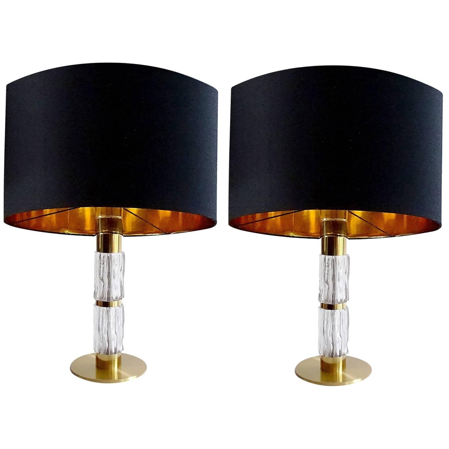 Pair of Large Mid Century Kaiser Brass & Glass Table Lamps, 1960s