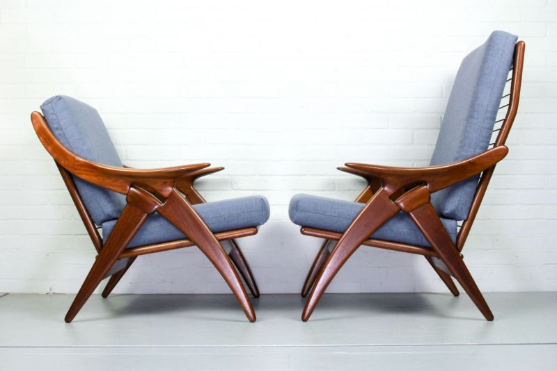 Set of blue/grey armchairs from De Ster Gelderland, 1960s