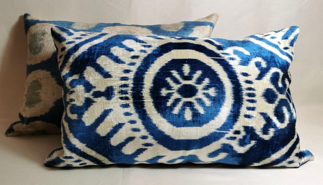 New Uzbekistan Ikat Pillow Cover Cushion Ikat Yellow Blue Green Handmade ikats