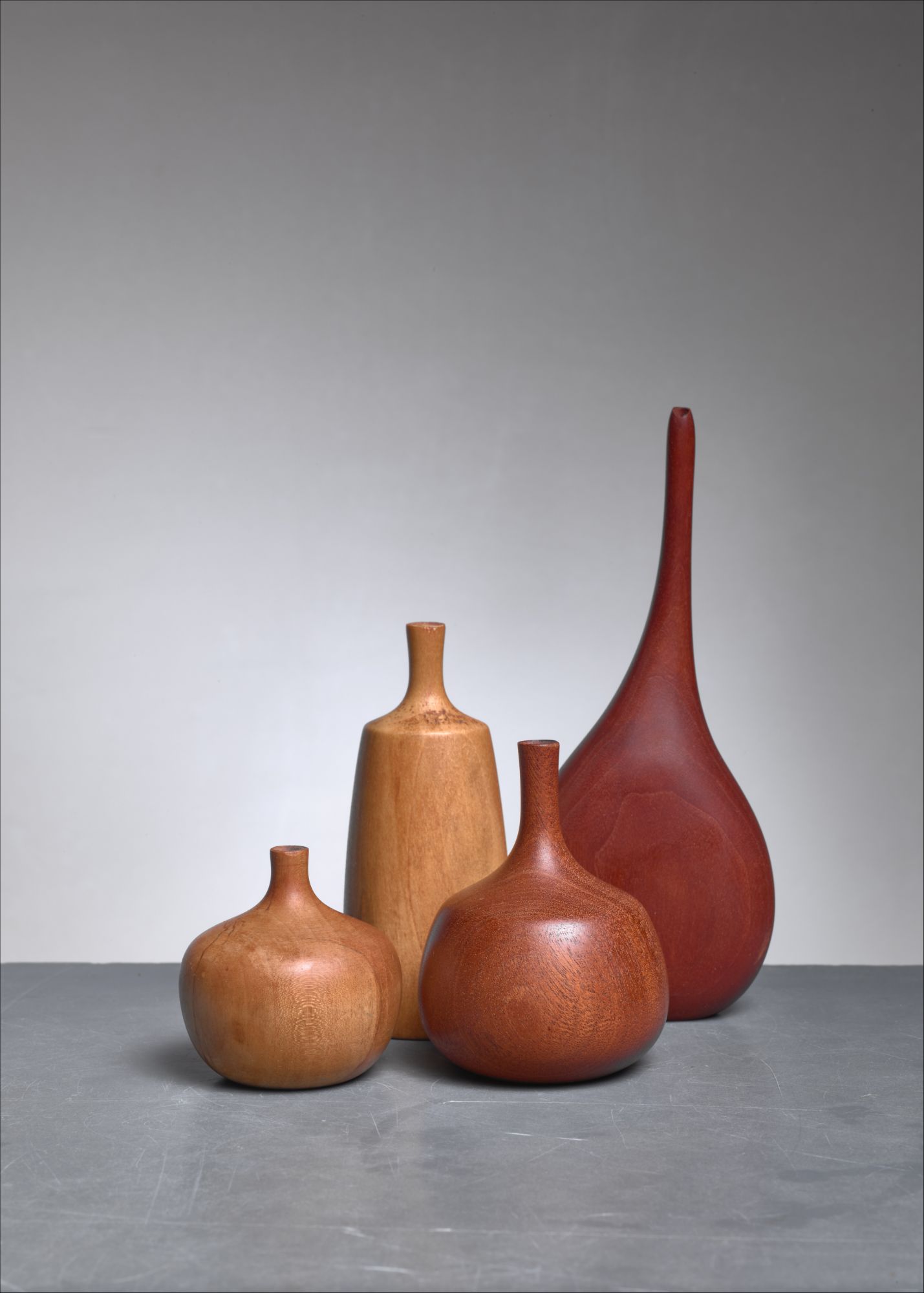 Set Of Four Turned Wood Vases Three By Rude Osolnik Usa 1960s