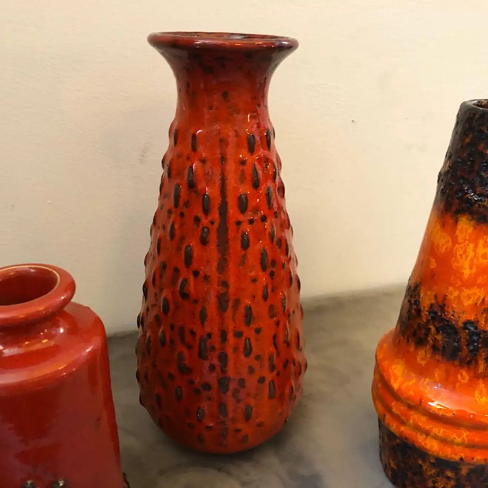 Two Mid-Century Modern Fat Lava Ceramic Vases and a Jug circa 1970