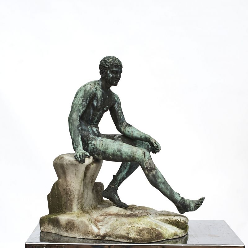 Italian Grand Tour Green Bronze Sculpture of the Seated Hermes