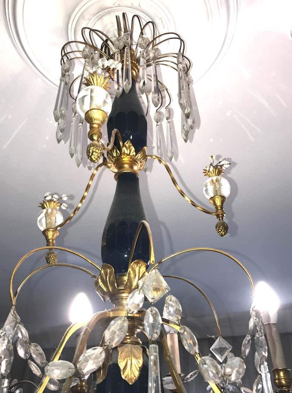 Circa 1920 Neoclassical Crystal and Gilt Bronze Chandelier