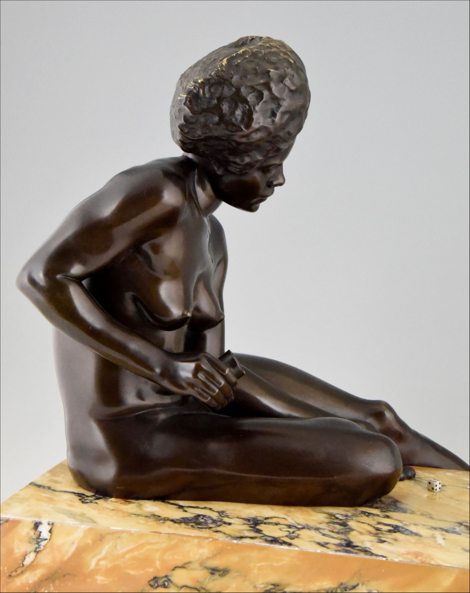 Art deco bronze sculpture African nude with dice by 