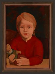 Original Erik Brandt Vintage Scandinavian oil on bord signed painting of girl in mid century frame
