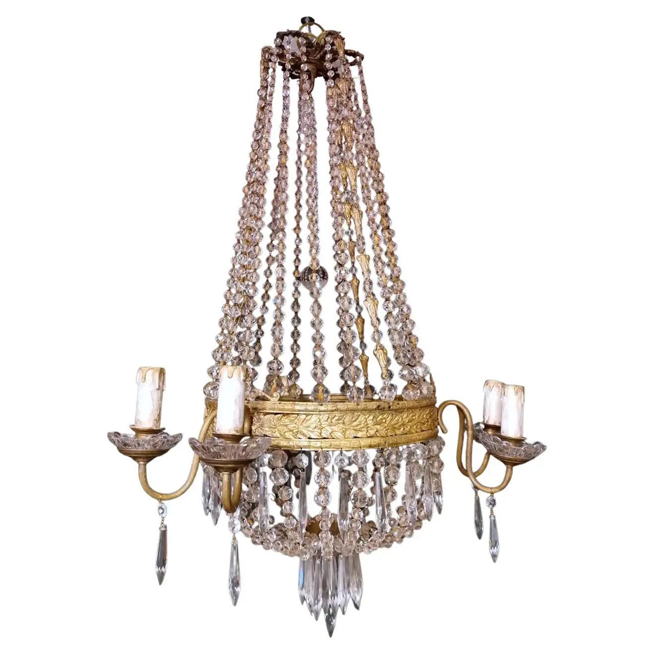 Louis XVI Style Hot Air Balloon Chandelier Lead Crystal and Gilded Brass