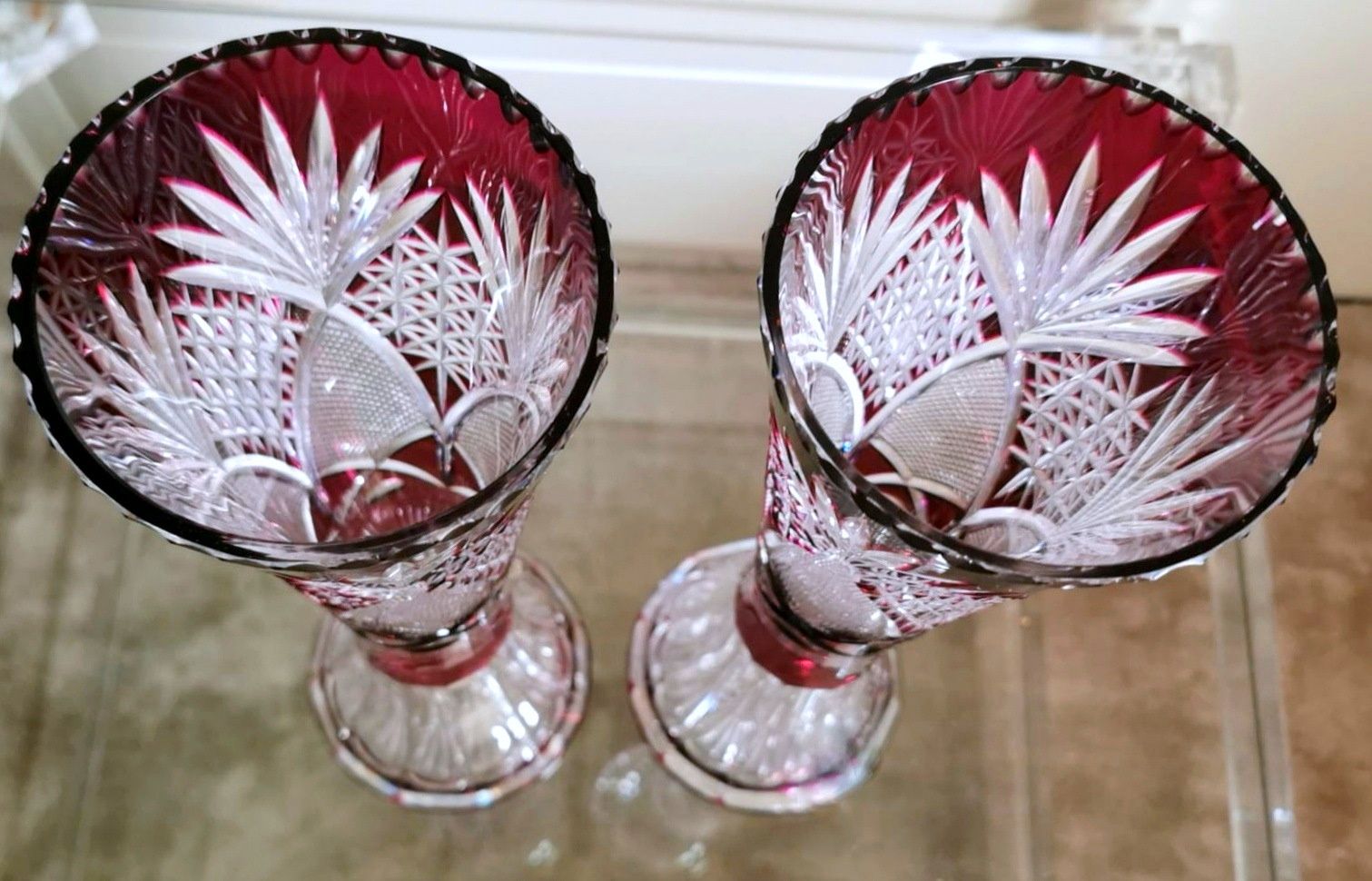 6 Art Deco St Louis Cut Crystal Wine Goblet Glasses - Decorative