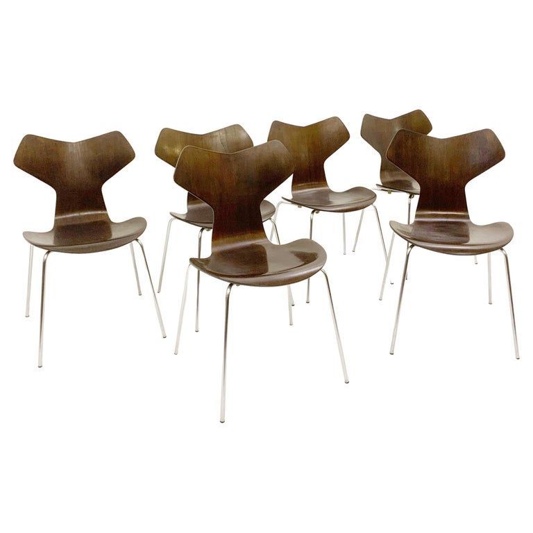 Set of 6 Mid Century Wooden Dining Chairs by Arne Jacobsen for Fritz Hansen