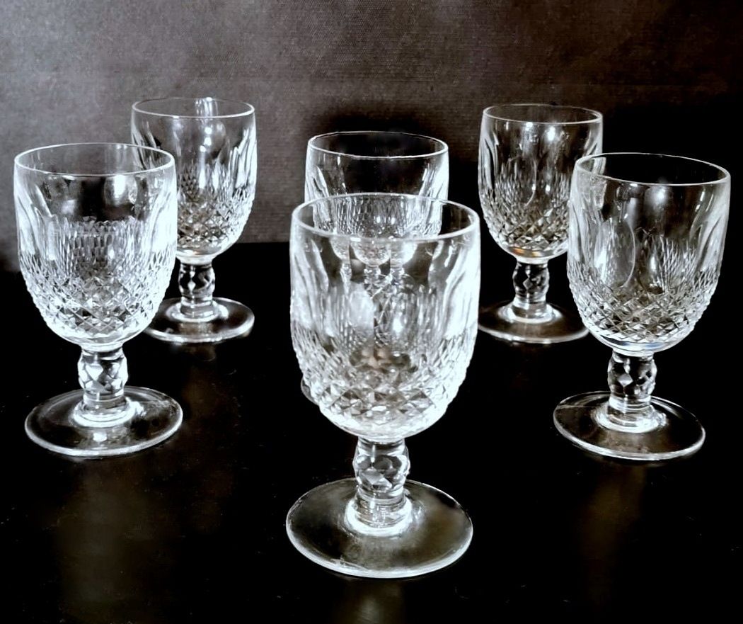 Set Of Six Massive Liqueur Lead Crystal Glasses Modern Design