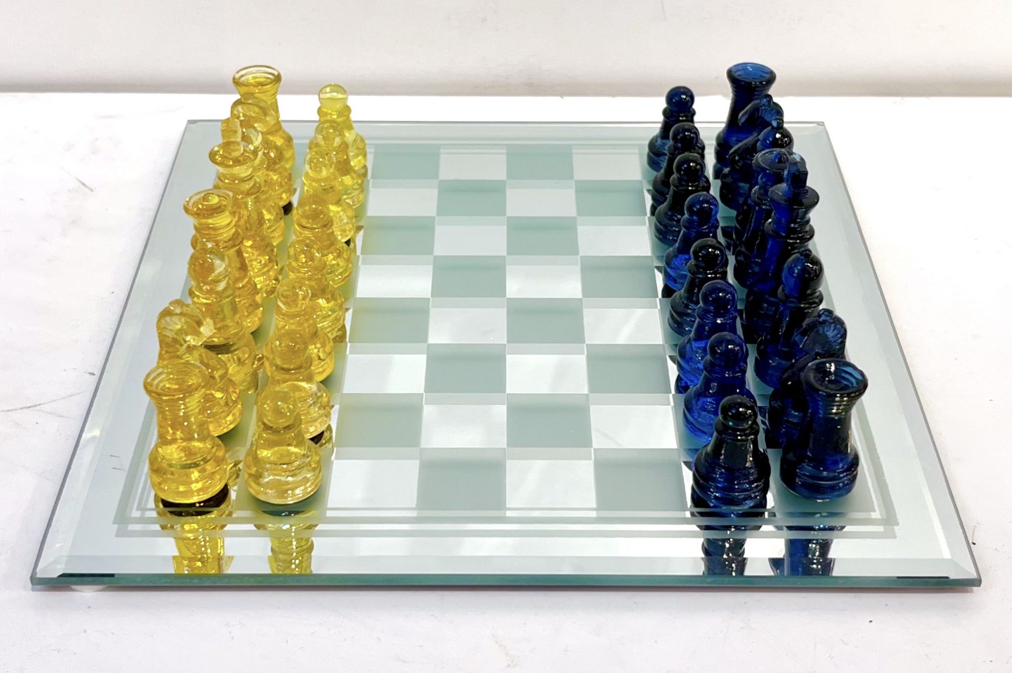 Cristal Arte - Cristal Art Glass Table with Chess Board and Musical Motif,  circa 1955