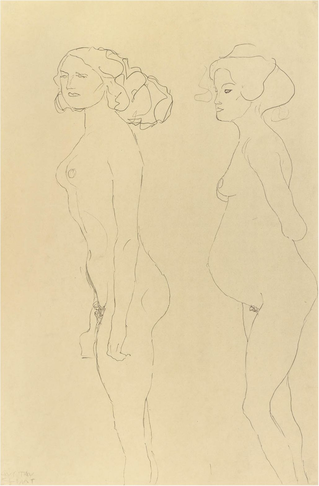 Fine Art Nudes Pregnant - Standing Nude and Pregnant Woman Facing Left