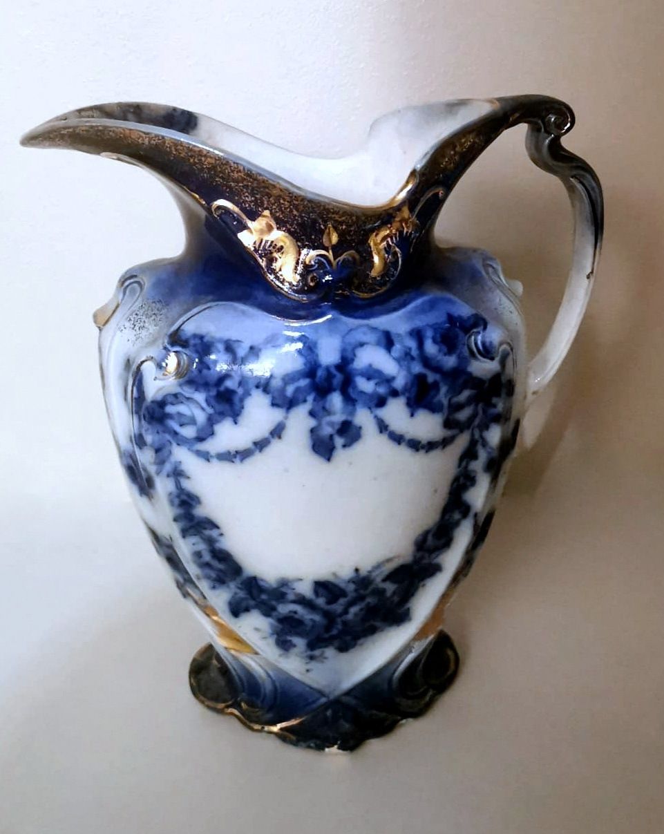 Vintage Blue Ceramic Glazed Pouring Pitcher Made In Italy 7