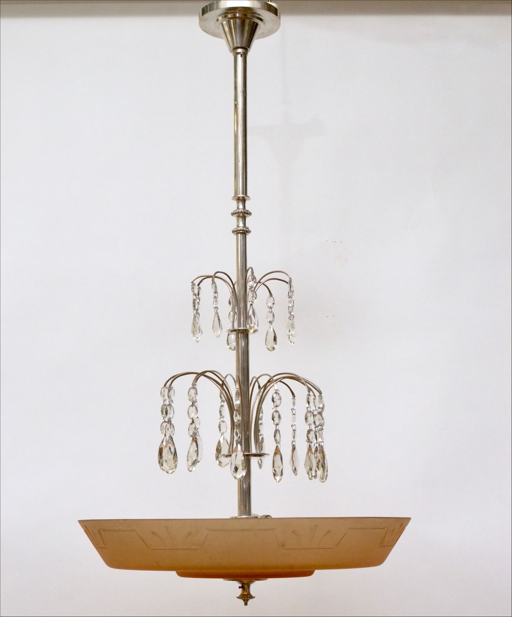 A Swedish Glass And Silvered Art Deco Ceiling Lamp Circa 1930