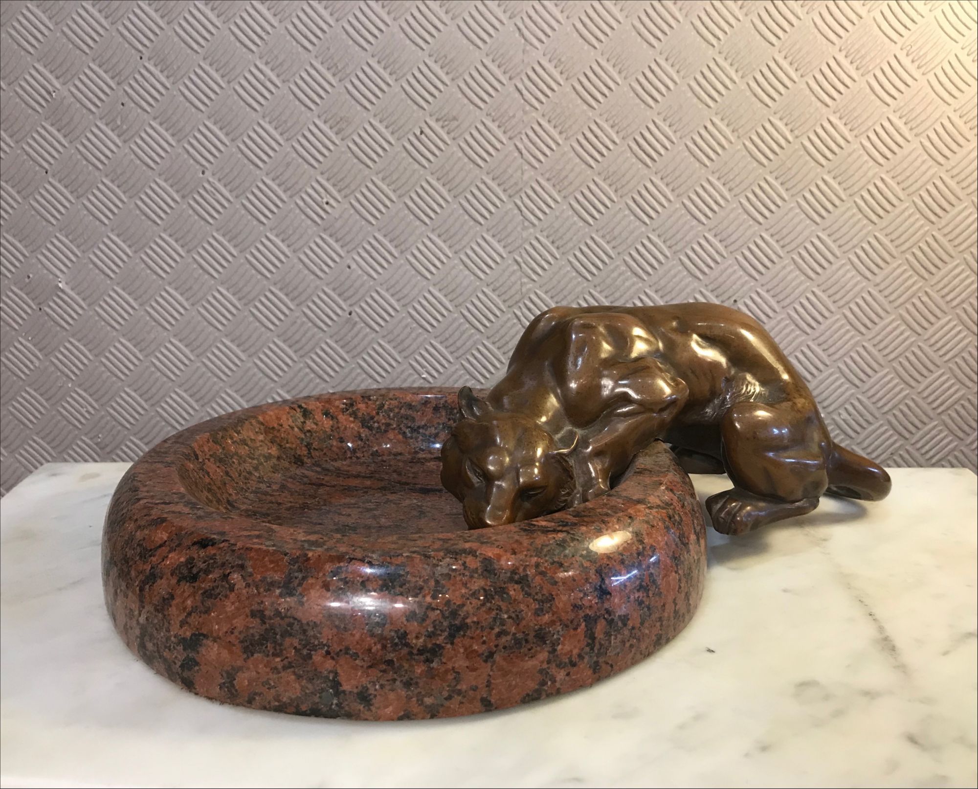 Art Deco Business Card Holder With Bronze Tiger