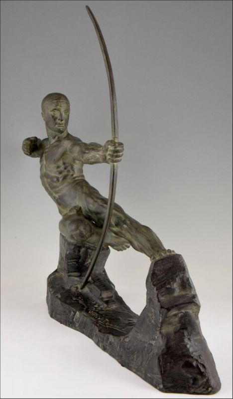 Victor Demanet Art Deco bronze sculpture male nude archer 