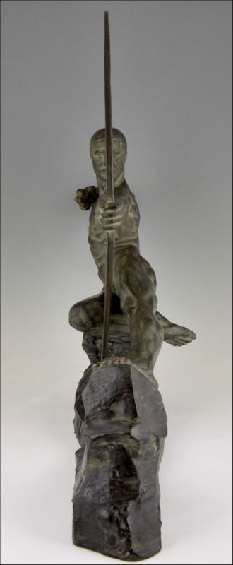 Art Deco bronze sculpture nude boy with boat by Henri 