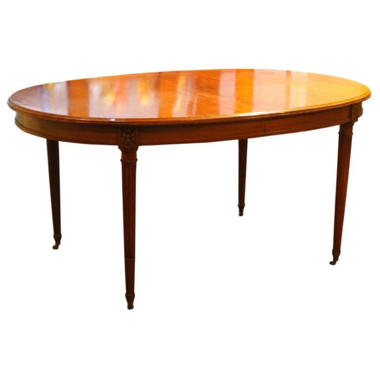 French Louis XVI Style Oval Extending Dining Mahogany Table with