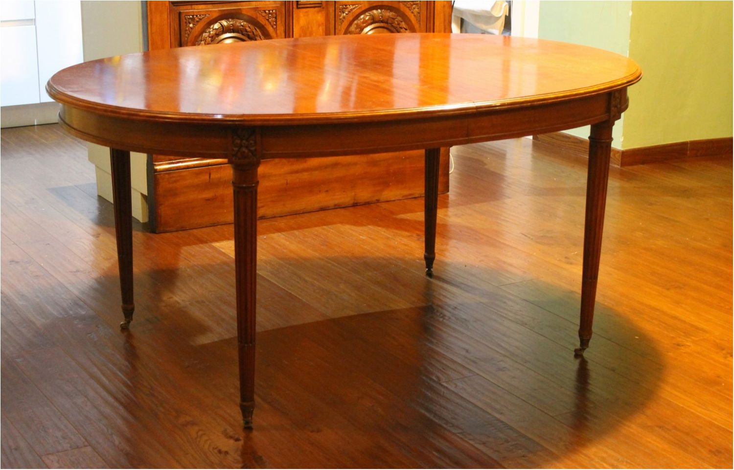 French Louis XVI Style Oval Extending Dining Mahogany Table with