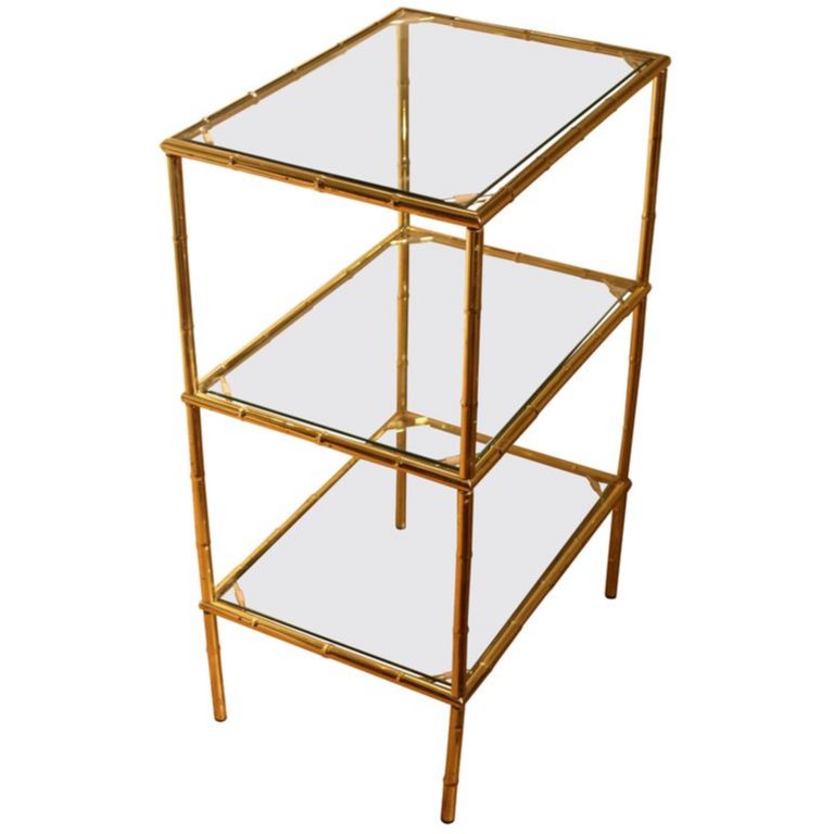 STUNNING Vintage Brass Faux Bamboo Glass Bookcase Mid Century