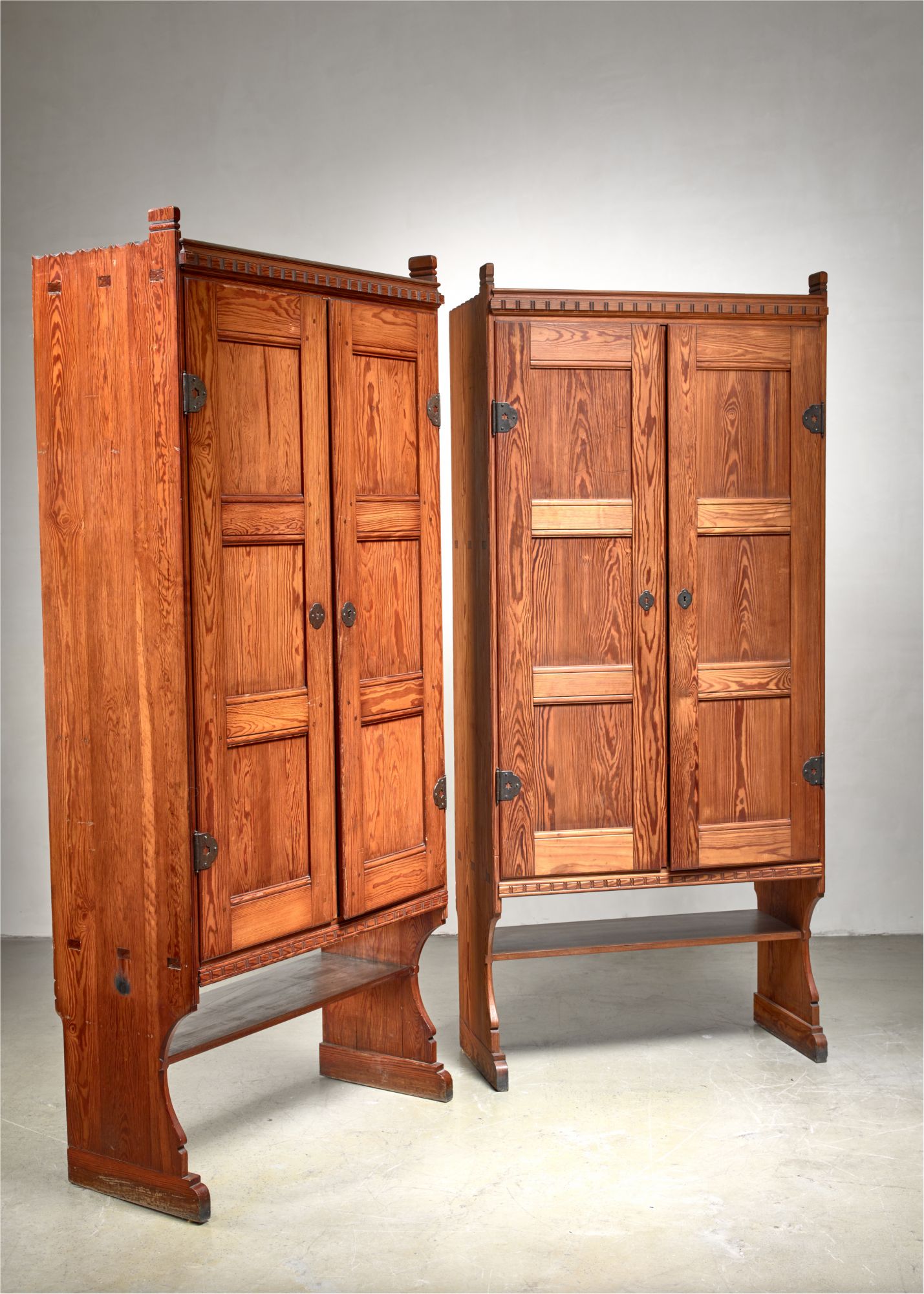Martin Nyrop Pair Of Pine Cabinets Denmark Early 20th Century